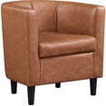 thumbnail image 1 of Yaheetech Faux Leather Upholstered Barrel Accent Arm Chair for Living Room, Brown, 1 of 8