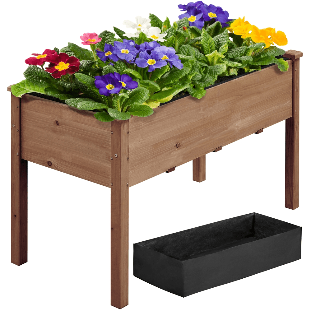 Topeakmart Fir Wood Rectangle Raised Planters Box for Vegetables/Fruits
