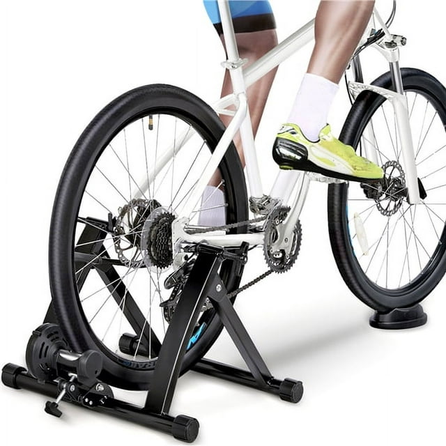 Topeakmart Foldable Indoor Bike Trainer Magnetic Cycle Trainer Stand with Front Wheel Support and Quick Release Skewer Black