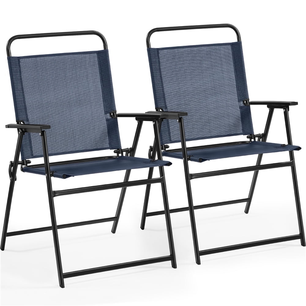 Topeakmart Folding Patio Dining Chairs with Armrests for Garden, Yard, Lawn, Set of 2, Navy Blue