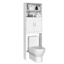 Topeakmart Free-Standing Over-the-Toilet Storage with Double Doors and 2 Open Shelves for Bathroom, White