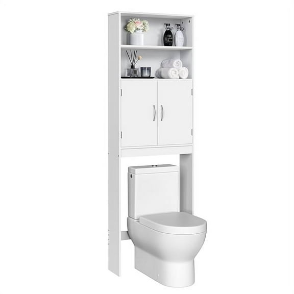 Topeakmart Free-Standing Over-the-Toilet Storage with Double Doors and 2 Open Shelves for Bathroom, White