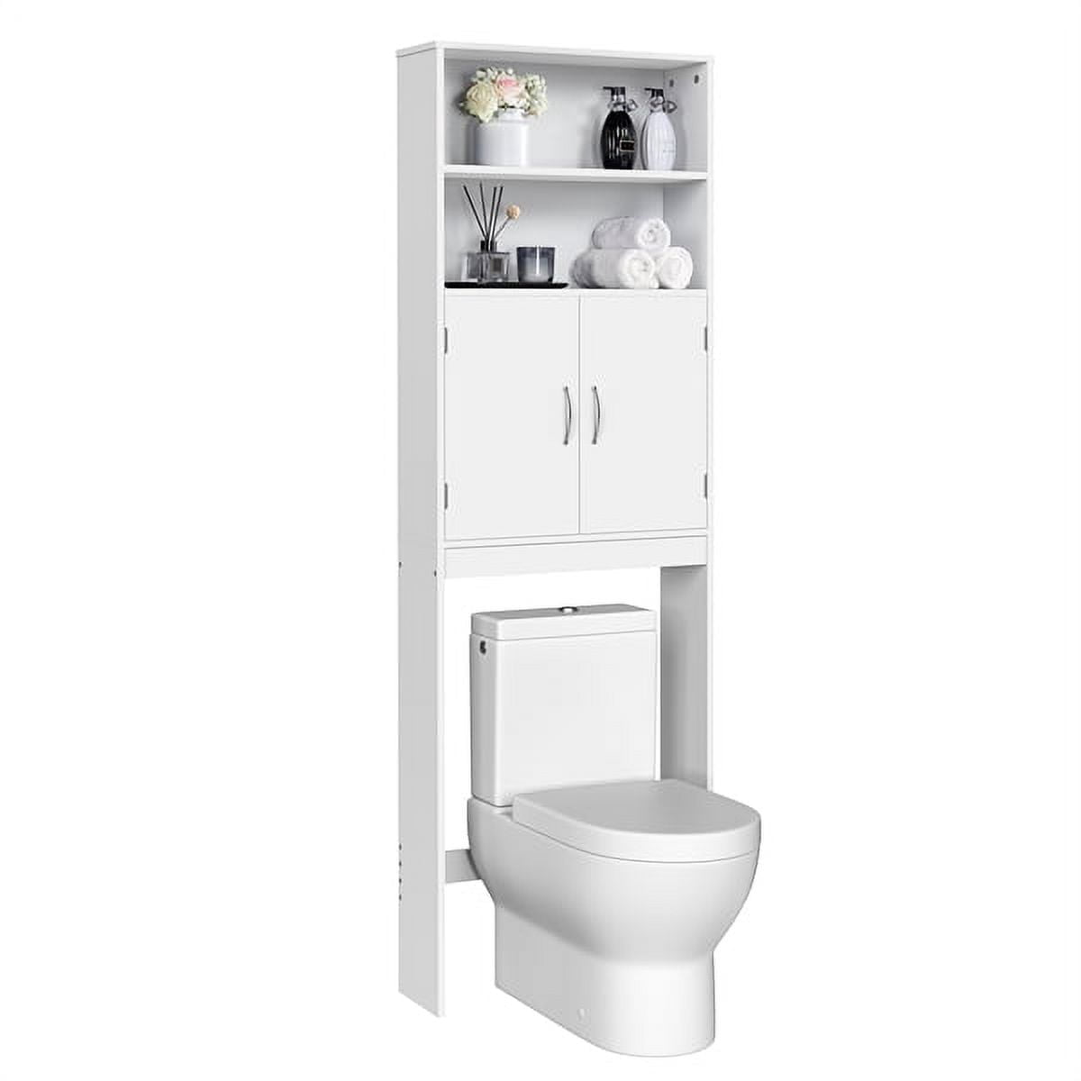 Yaheetech Free-Standing Over-the-Toilet Storage with Double Doors and 2 Open Shelves for Bathroom, White