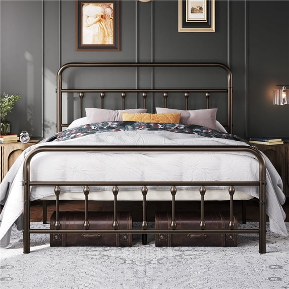 Topeakmart Metal Bed Frame Spindle Headboard and Footboard, Bronze, Full