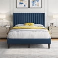 thumbnail image 1 of Yaheetech Full Size Upholstered Bed Frame with Wing-Side Headboard, Navy Blue, 1 of 7