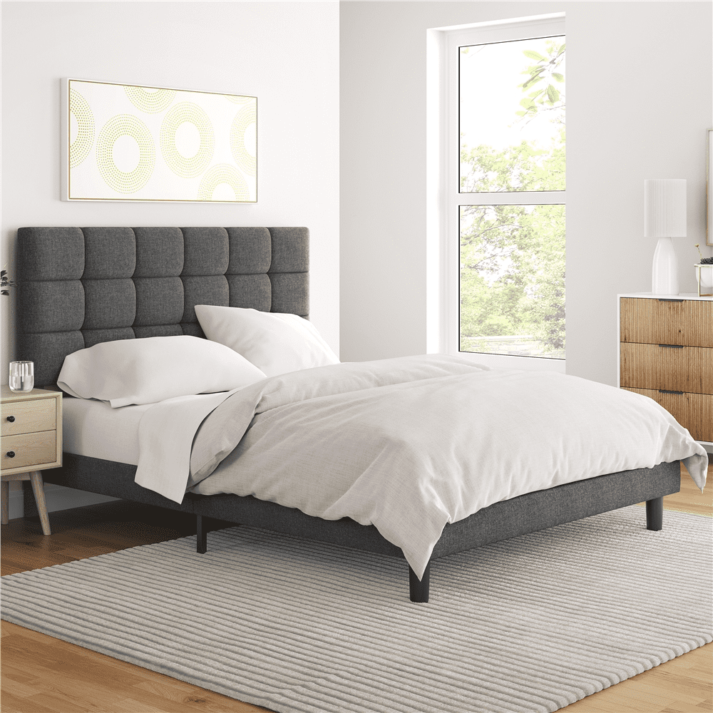 Topeakmart Full Size Upholstered Platform Bed with Adjustable Tufted