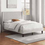Yaheetech Upholstered Platform Full Bed with Headboard, Ivory