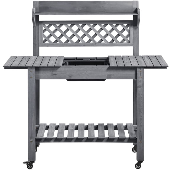 Topeakmart Garden Potting Bench Wooden Work Station for Outdoor, Gray