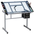 thumbnail image 1 of Yaheetech Glass Adjustable Height Rolling Drafting Art Table with Storage Drawers, Balck, 1 of 7