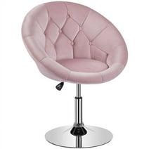 Topeakmart Height Adjustable Makeup Vanity Chair Contemporary Round Tufted Back Swivel Accent Chair, Pink