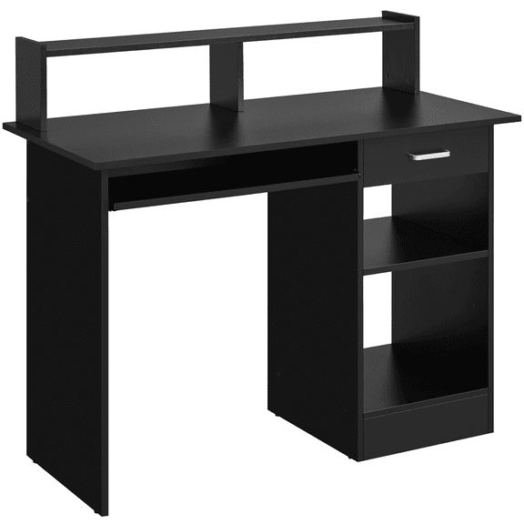 Yaheetech Home Office Computer Desk Laptop Table with Drawers Storage Shelf Keyboard Tray Black