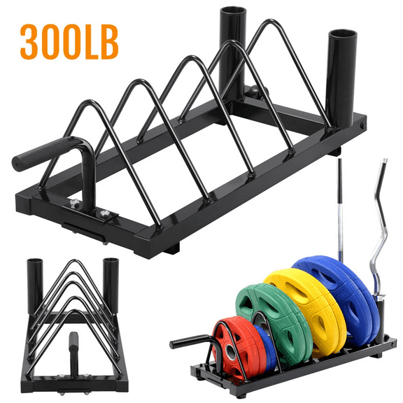 Topeakmart Horizontal Barbell Bumper Plate Storage Rack with Handle and Wheels