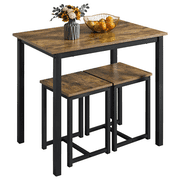 Yaheetech Industrial 3-Piece Dining Set with Square Table 2 Backless Stools, Rustic Brown