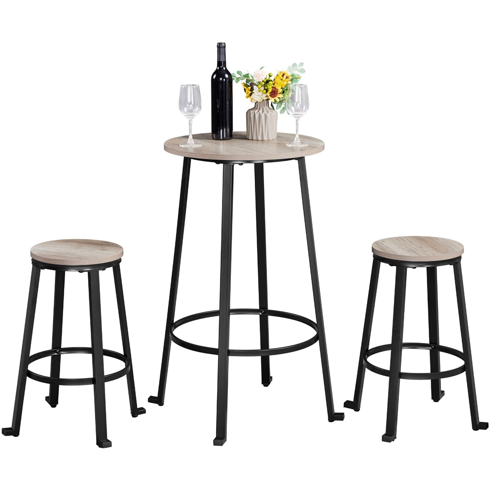 Topeakmart Industrial 3Piece Round Bar Table Set with 2 Counter Height