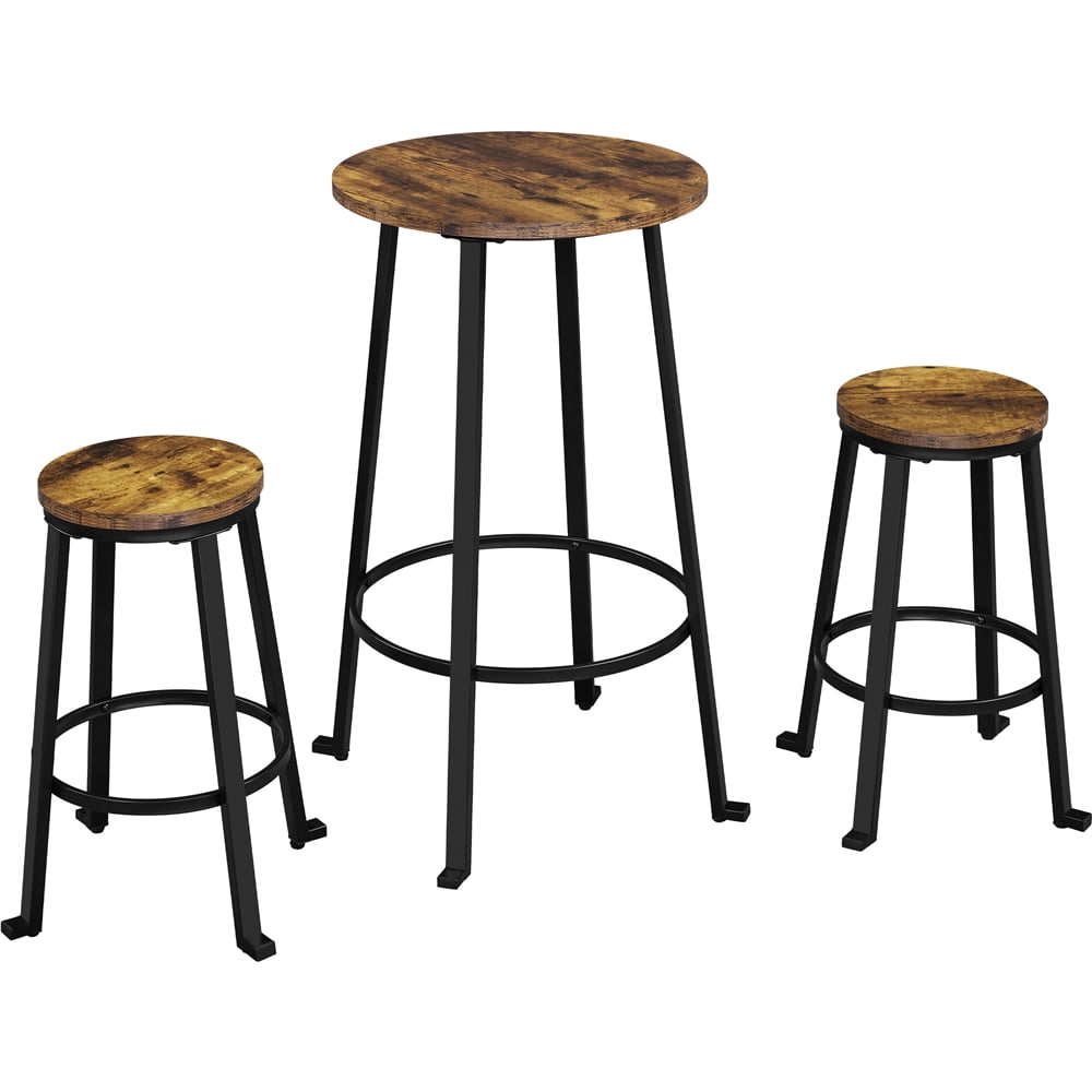 Topeakmart Industrial 3Piece Round Bar Table Set with 2 Counter Height
