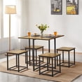 thumbnail image 1 of Yaheetech Industrial 5 Piece Dining Set with Square Table 4 Backless Stools, Rustic Brown, 1 of 7