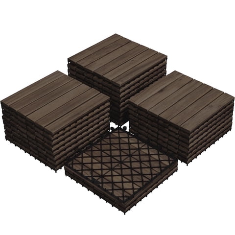 Topeakmart 12 × 12 in Set of 27 Interlocking Acacia Wood Flooring Tiles for Outdoor & Indoor Patio Garden Deck, Black