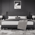 thumbnail image 1 of Yaheetech King Size Upholstered Bed Frame Wing-Designed Headboard, Dark Gray, 1 of 10