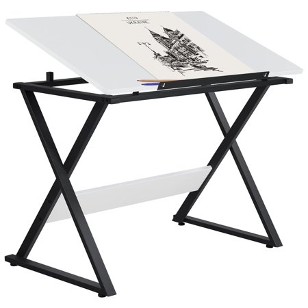 Topeakmart MDF Adjustable Drafting Drawing Table with Pencil Ledge, White