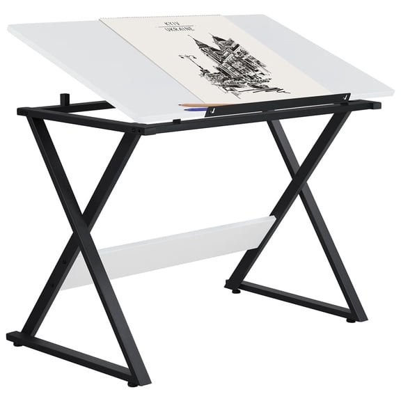 Yaheetech MDF Adjustable Drafting Drawing Table with Pencil Ledge, White