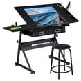 thumbnail image 1 of Yaheetech Metal Adjustable Height Drafting Table/Stool Set with 2 Drawer, Black, 1 of 20