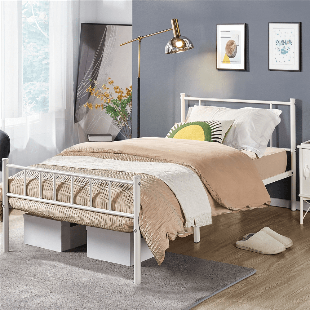 Topeakmart Metal Bed Frame Slatted Bed Base with Headboard and