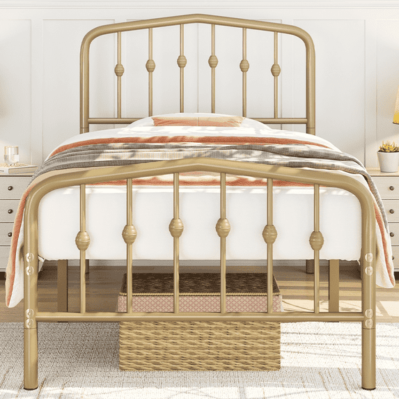 Yaheetech Metal Bed with Arched Headboard and Footboard, Antique Gold, Twin