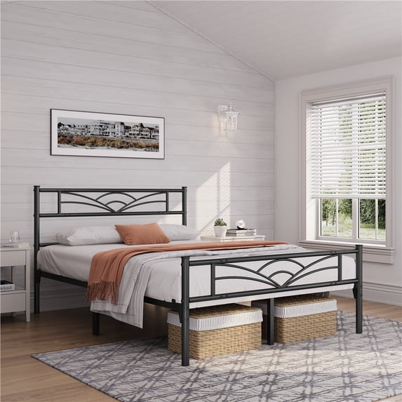 Yaheetech Metal Full Size Platform Bed with Cloud-inspired Design Headboard, Black