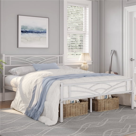 Yaheetech Metal Full Size Platform Bed with Cloud-inspired Design Headboard, White