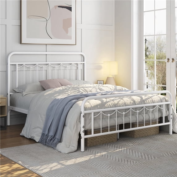 Yaheetech Metal Platform Bed Frame with Headboard and Footboard, Full Size, White