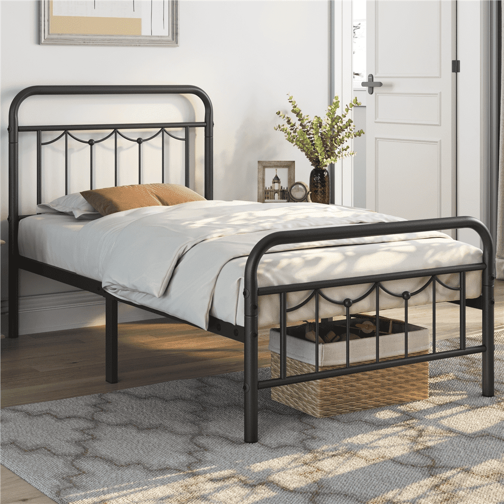 Yaheetech Metal Platform Bed Frame with Headboard and Footboard, Twin Size, Matte Black