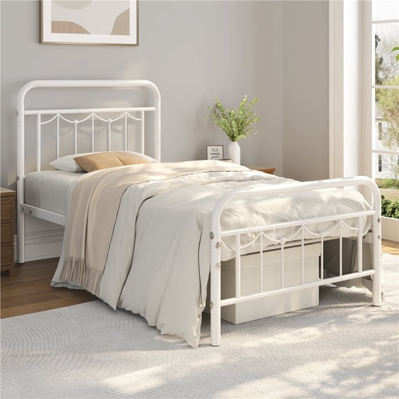 Yaheetech Metal Platform Bed Frame with Headboard and Footboard, Twin Size, White