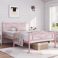 thumbnail image 1 of Topeakmart Metal Platform Bed with Cloud-inspired Design Headboard, Twin XL, Pink, 1 of 8