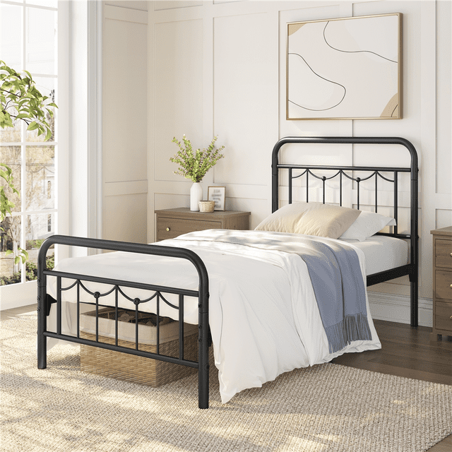Topeakmart Twin XL Black Iron Bed Frame with Adorned Silhouette, Extra ...