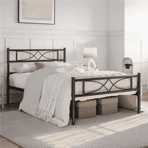 Topeakmart Metal Twin Bed Frame with Curved Design Headboard and Footboard, Black