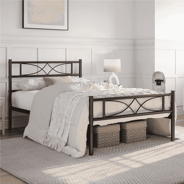 Topeakmart Metal Twin Bed Frame with Curved Design Headboard and Footboard, Black