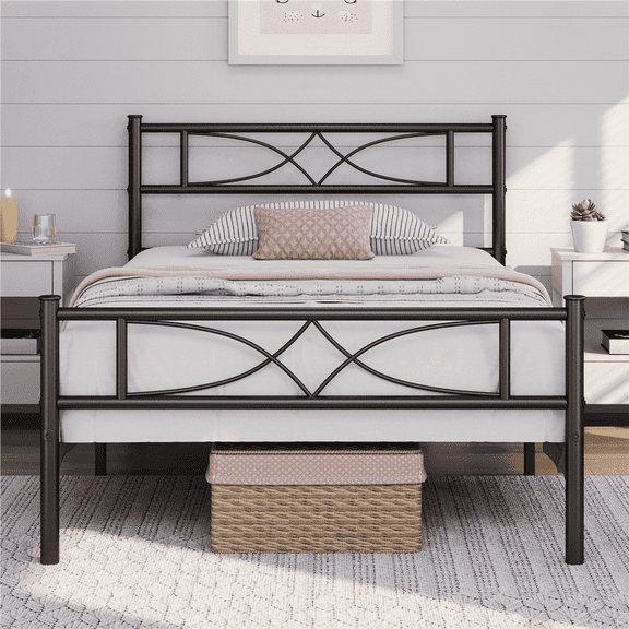 Topeakmart Twin Size Metal Bed Frame with Curved Design Headboard and Footboard, Black
