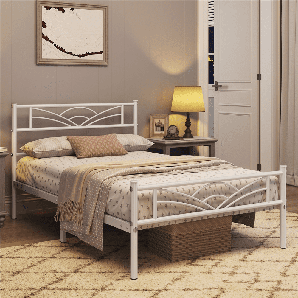 Topeakmart Metal Twin Size Platform Bed with Cloudinspired Design