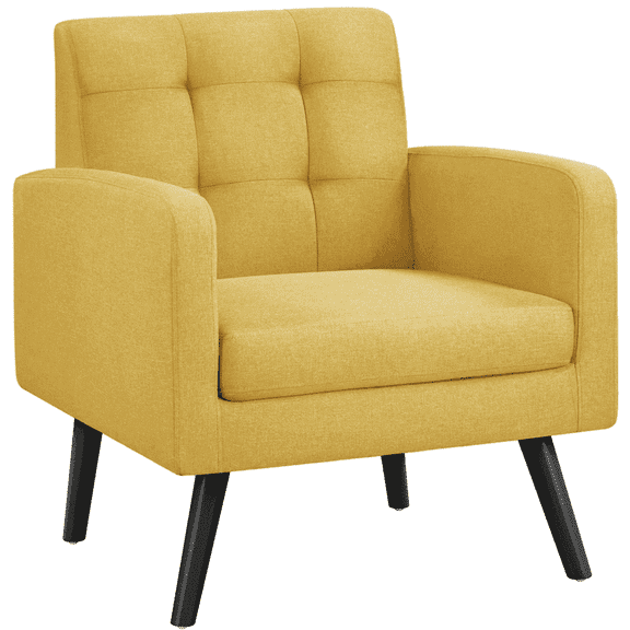 Yaheetech Modern Fabric Tufted Arm Accent Chair with Rubber Wooden Leg for Living Room, Yellow