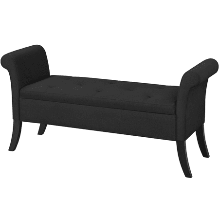Yaheetech Modern Fabric Tufted Storage Bench Cushioned Ottoman Bench with Rolled Arms, Black