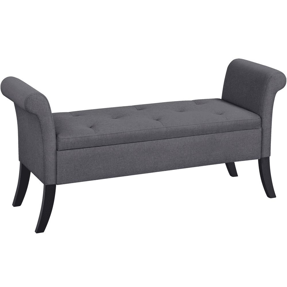 Yaheetech Modern Fabric Tufted Storage Bench Cushioned Ottoman Bench with Rolled Arms, Dark Gray