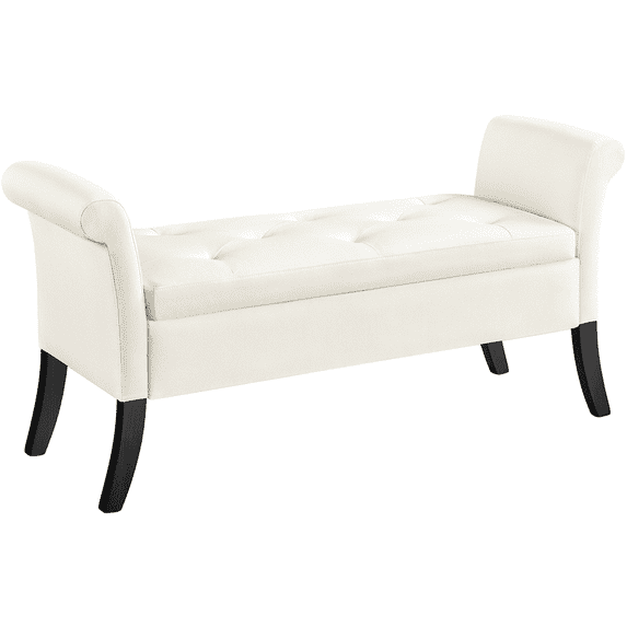Topeakmart Modern Fabric Tufted Storage Bench Cushioned Ottoman Bench with Rolled Arms, Fresh White