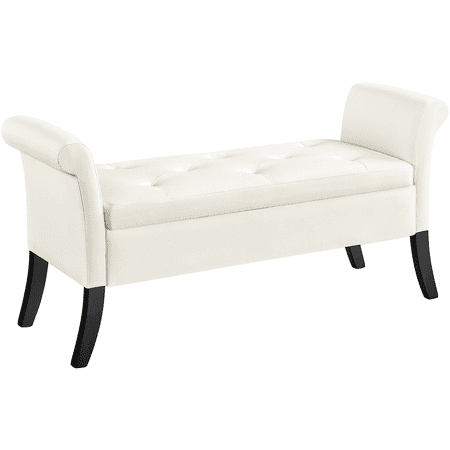 Yaheetech Modern Fabric Tufted Storage Bench Cushioned Ottoman Bench with Rolled Arms, Fresh White