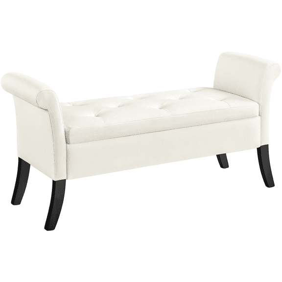 Yaheetech Modern Fabric Tufted Storage Bench Cushioned Ottoman Bench with Rolled Arms, Fresh White