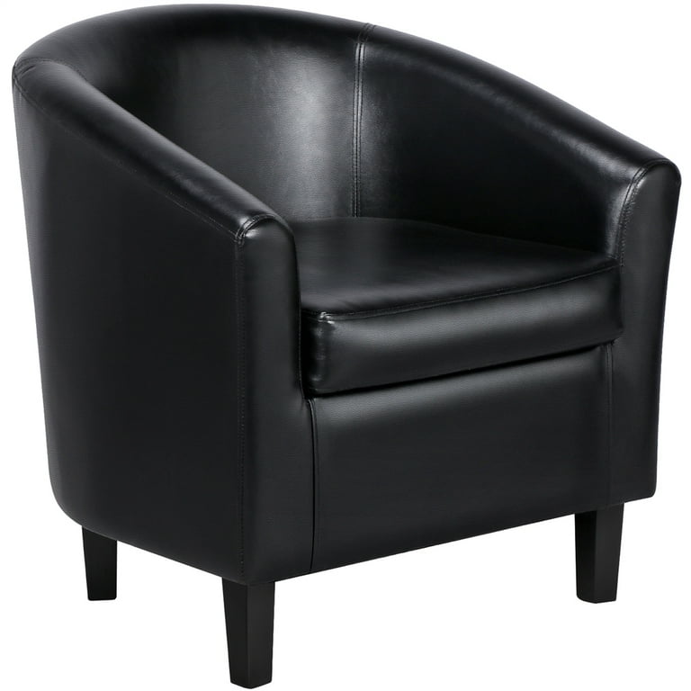 Topeakmart Modern Faux Leather Barrel Accent Chair for Living Room Black