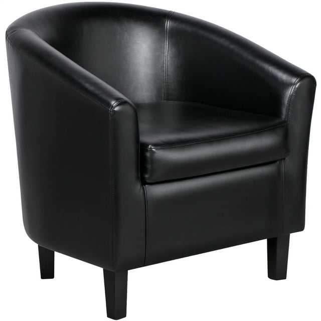 Topeakmart Modern Faux Leather Barrel Accent Chair for Living Room, Black