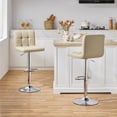 thumbnail image 1 of Topeakmart Modern PU Leather Bar Stools with Tufted Backrest and Footrest, Set of 2, khaki, 1 of 7