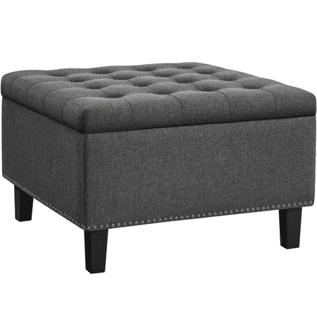 Yaheetech Linen-like Storage Ottoman Bench with Button-Tufted for Entryway Living Room, Dark Gray