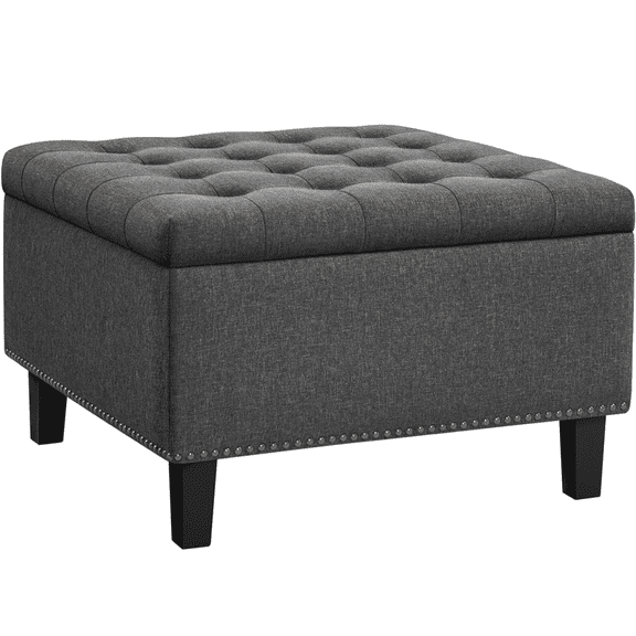 Topeakmart Linen-like Storage Ottoman Bench with Button-Tufted for Entryway Living Room, Dark Gray