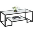thumbnail image 1 of Topeakmart Modern Tempered Glass Coffee Table with Metal-frame, Black, 1 of 9